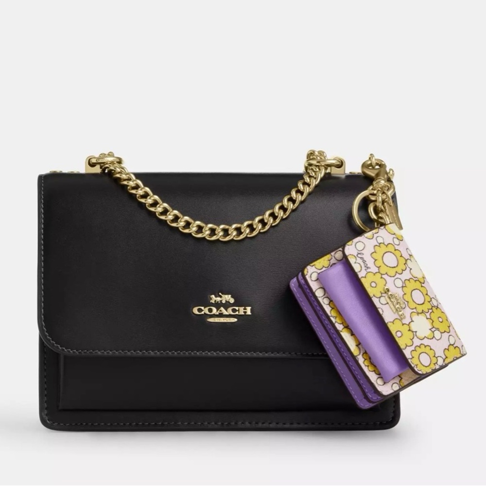 Coach Mini Klare Bag Charm with Blocked Floral Print Gold/Lilac Multi - Picture 8 of 8